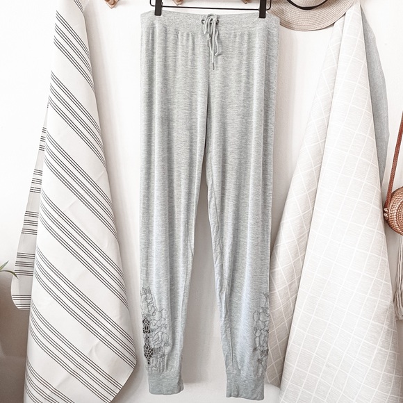 PJ Salvage Other - PJ Salvage Gray Ankle Floral Embroidered Pajama Pants
